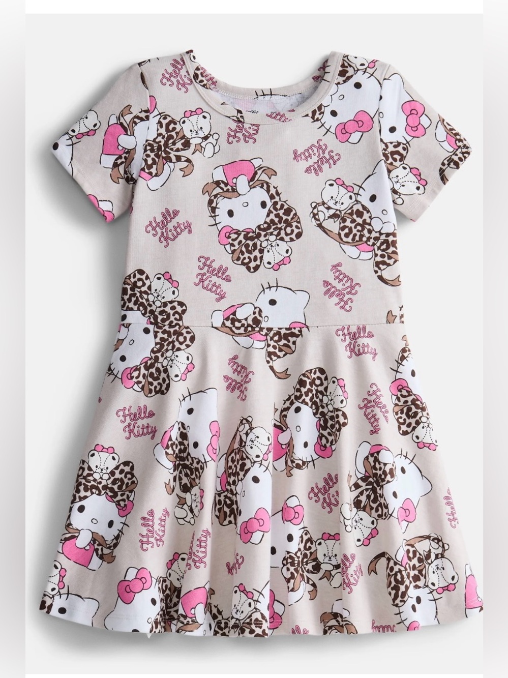 NWT Hello Kitty Girls Size 8 Skater Dress Leopard Bow Tiny Chum Pink Sanrio